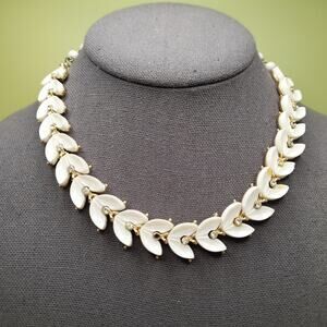 Vintage White Lucite Choker Necklace, Gold Tone, 1950s, 15 1/2 Inches